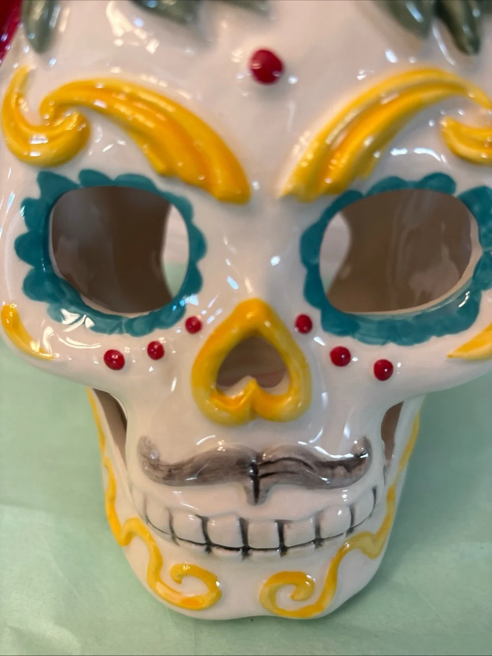 NEW Blue Sky Clayworks Sugar Skull 2020 Ceramic Tea Light Holder 8